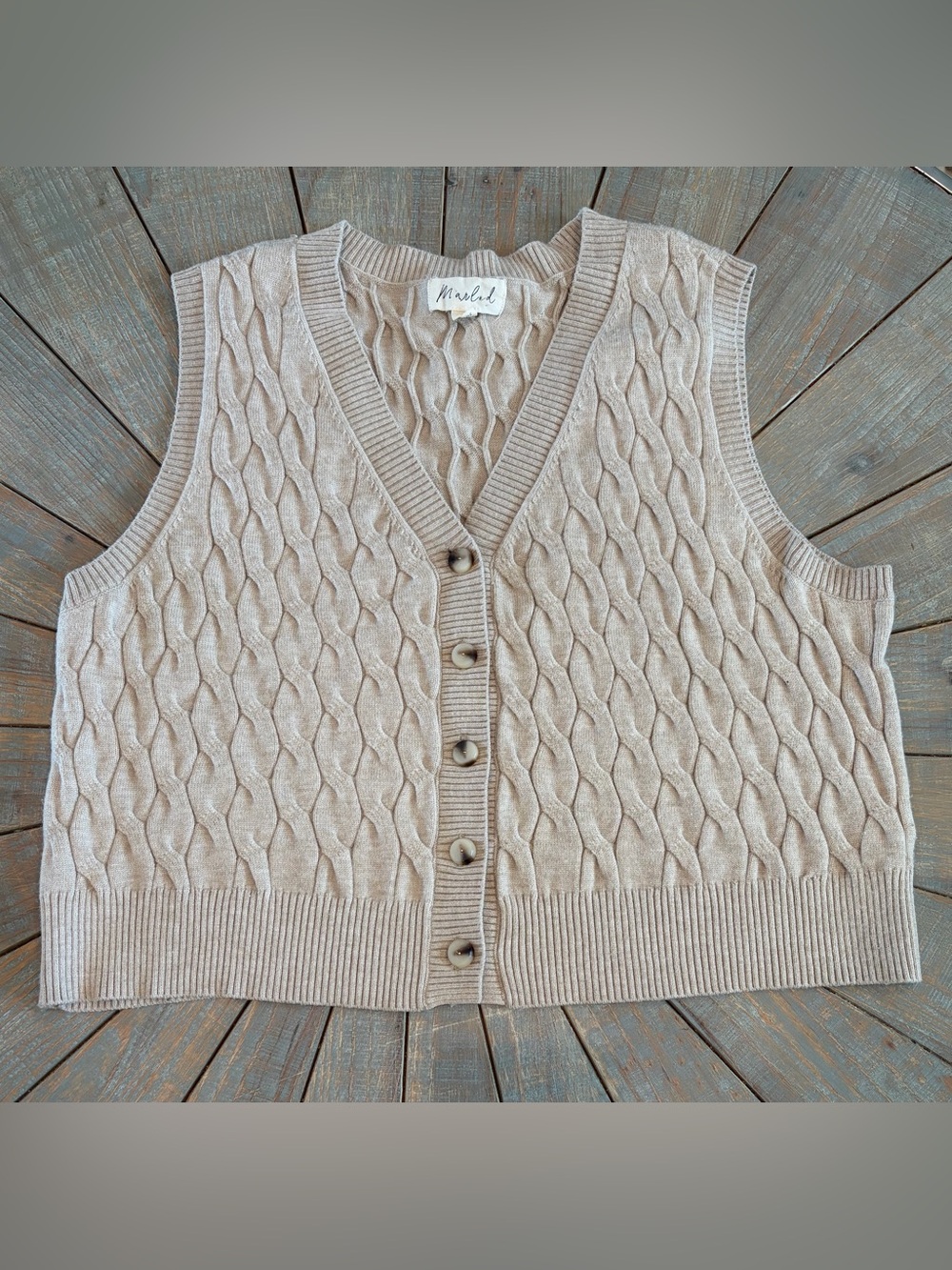 Marled Cable Knit Button Front V-Neck Sweater Vest - XL